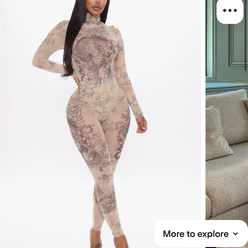 Nude and Black Mesh Dragon Tattoo Print Set